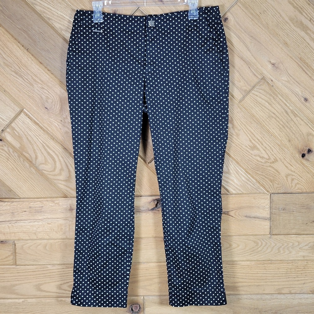 L-RL Lauren Active Womens Ankle Pants Pockets Polka Dot Mid Rise Black Size 6